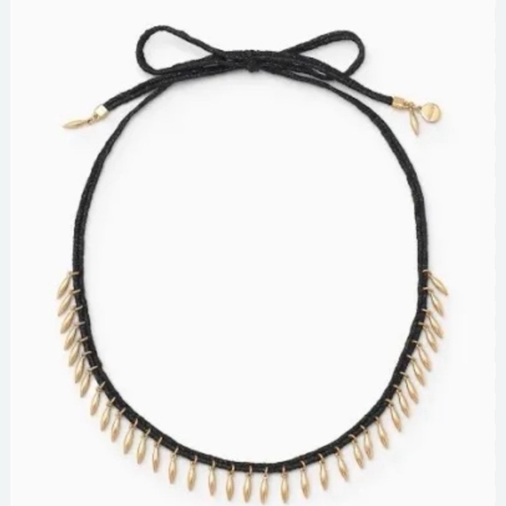 Stella + Dot Versatile Fringe Necklace - Black & Gold- Tie Closure- 29”